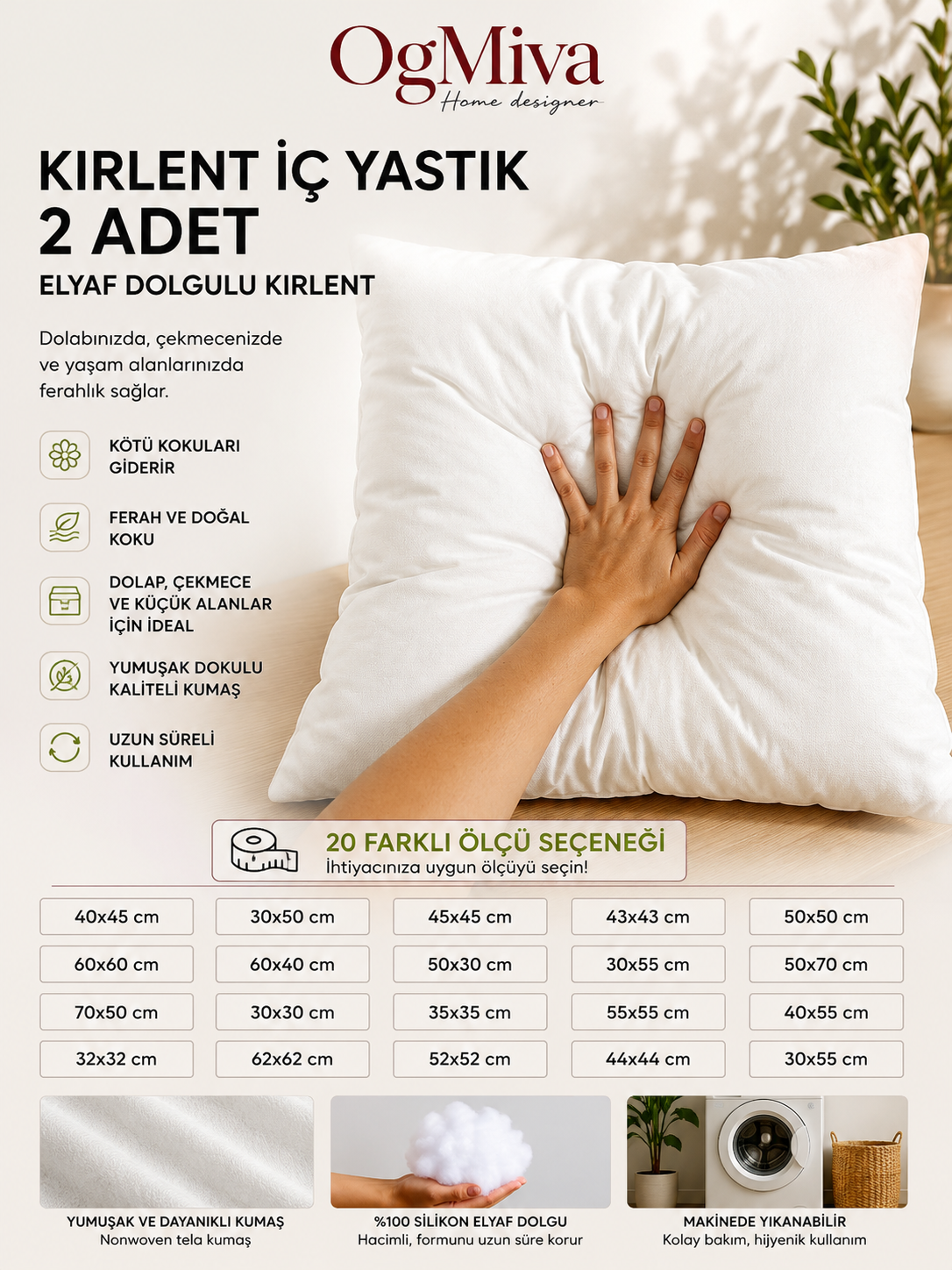OgMiva kırlent iç yastık özellikleri